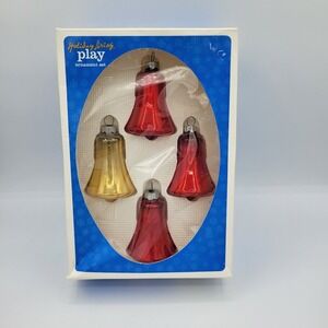 Vintage Christmas By Krebs Bell Ornaments Red And Gold‎ Retro Holiday Tree Decor